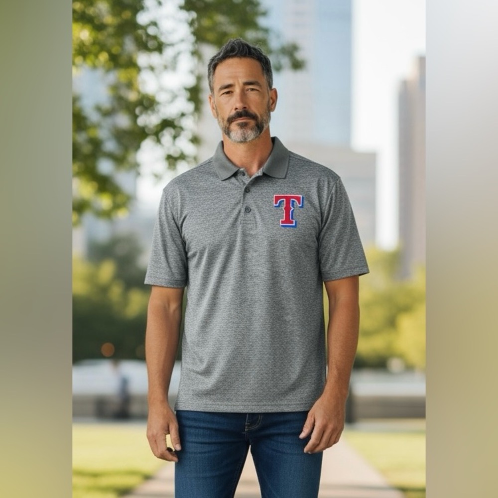 Texas Rangers Gray Polo- MLB Men’s Large- Golf Polo -Baseball Fan Gear